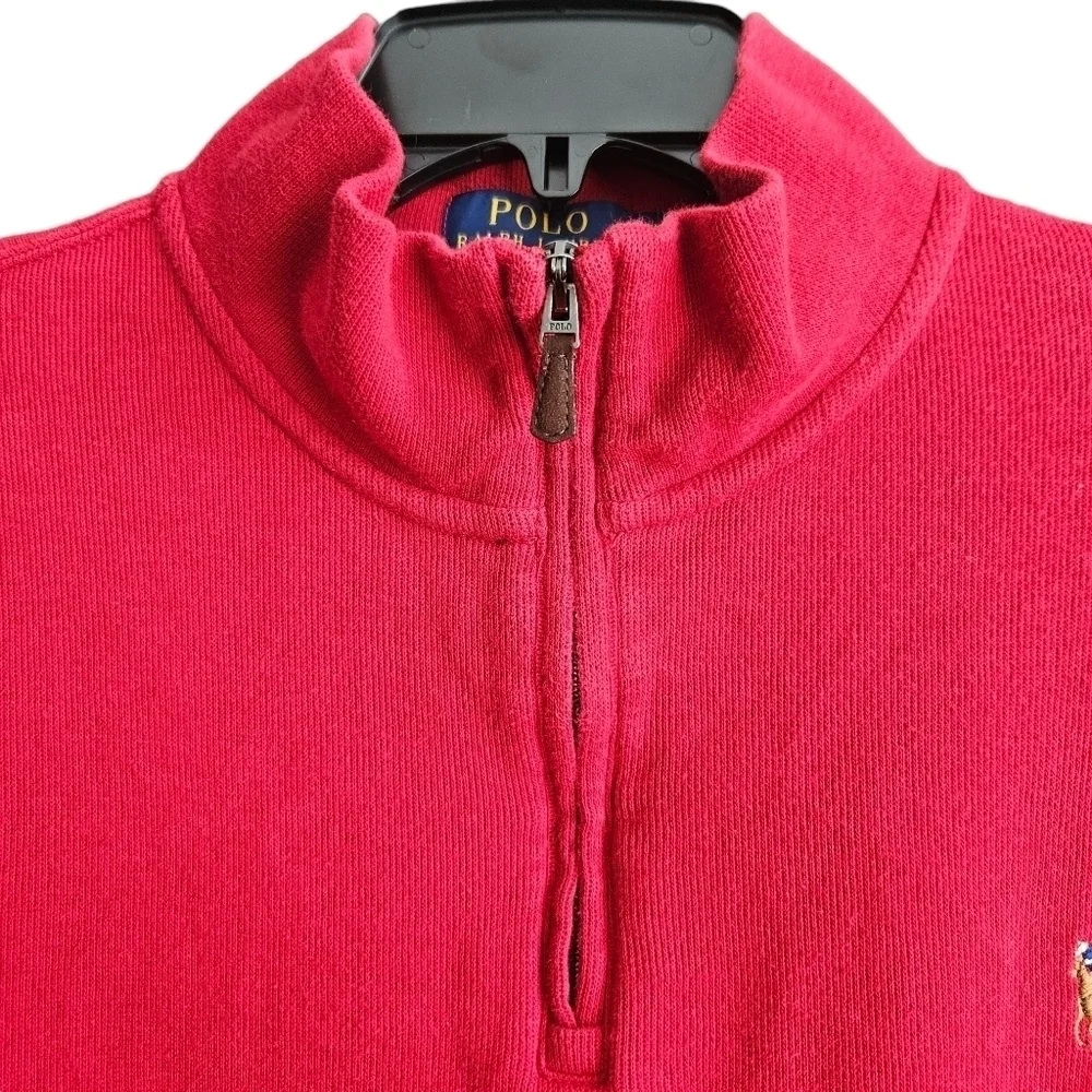 Polo Ralph Lauren Mens Red Estate Rib Quarter Zip‎ Pullover Sweater Sz XL